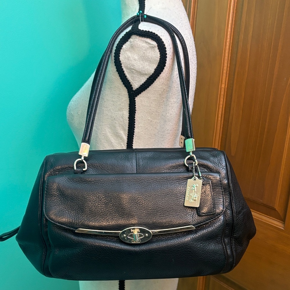Coach Black Pebbled Leather Shoulder Bag with Silver Hardware